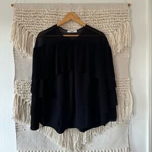 Prabal Gurung Black Pleated Sleeve Blouse